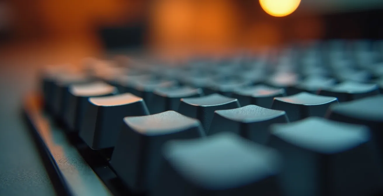 Vue macro détaillée des touches d'un clavier mécanique professionnel avec éclairage rétro